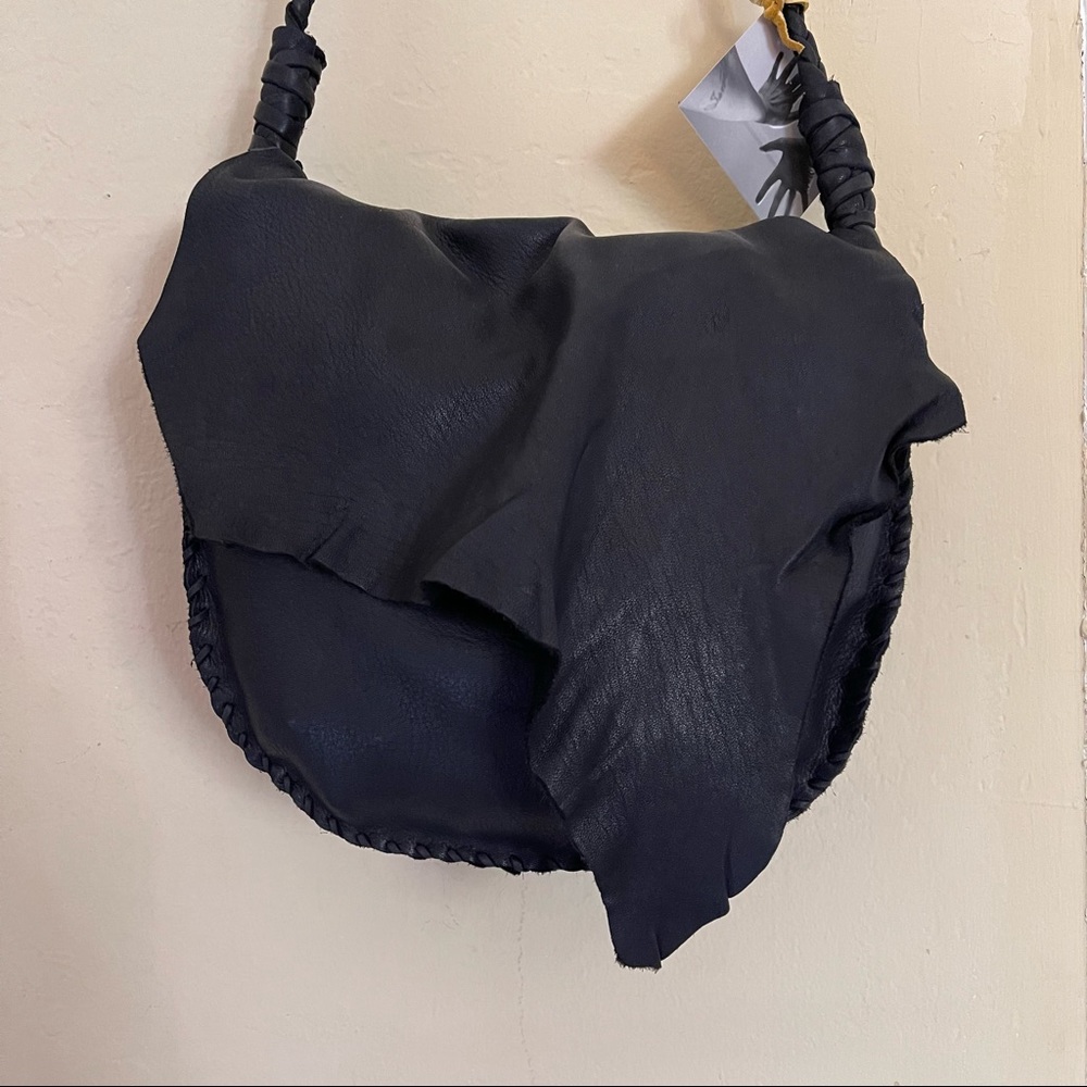HANDMADE Deerskin Black Leather Boho Biker Rawhide Braided Purse Shoulder Bag